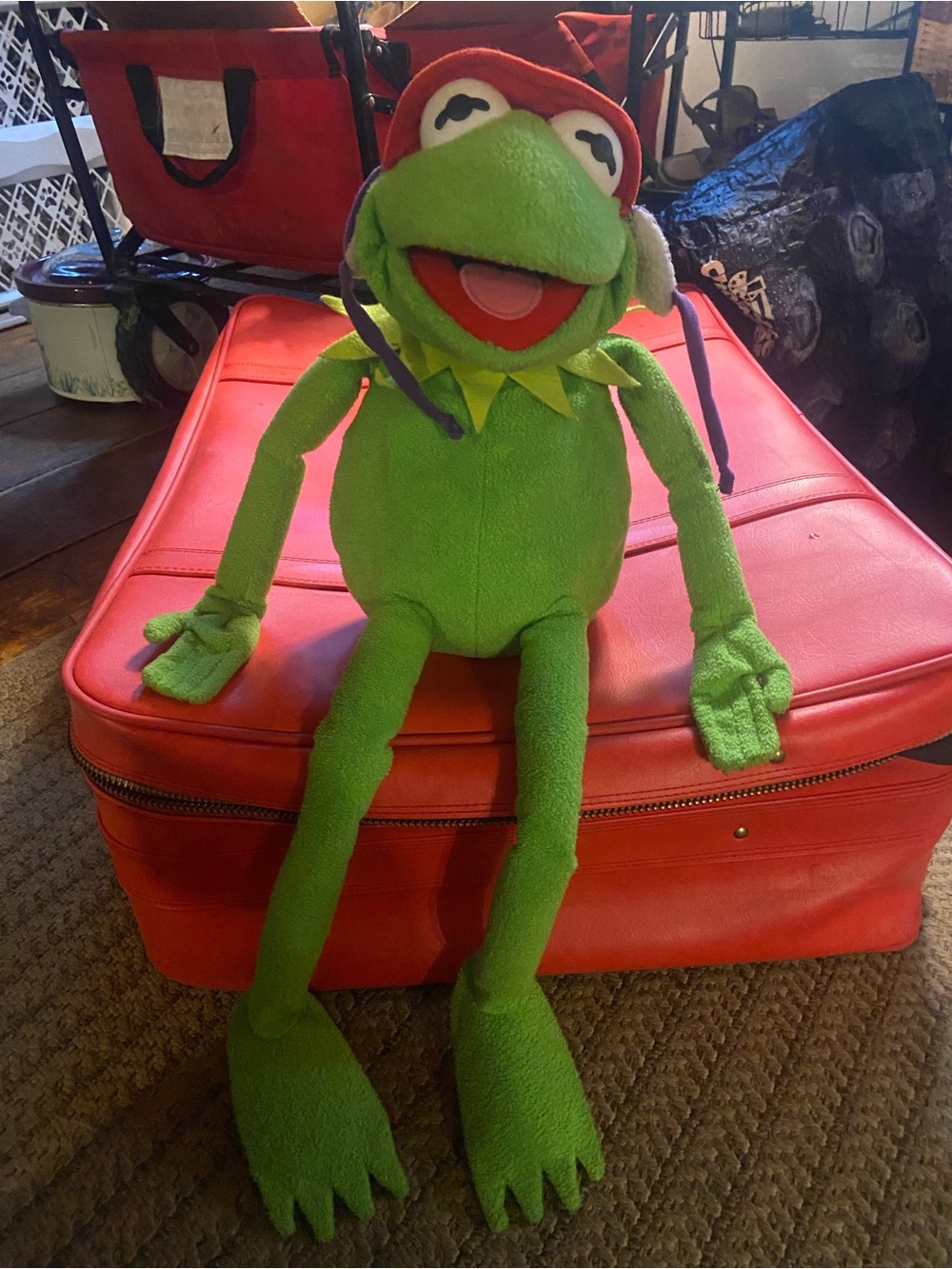 Macy's Plush Kermit the Frog Toy with Red Hat